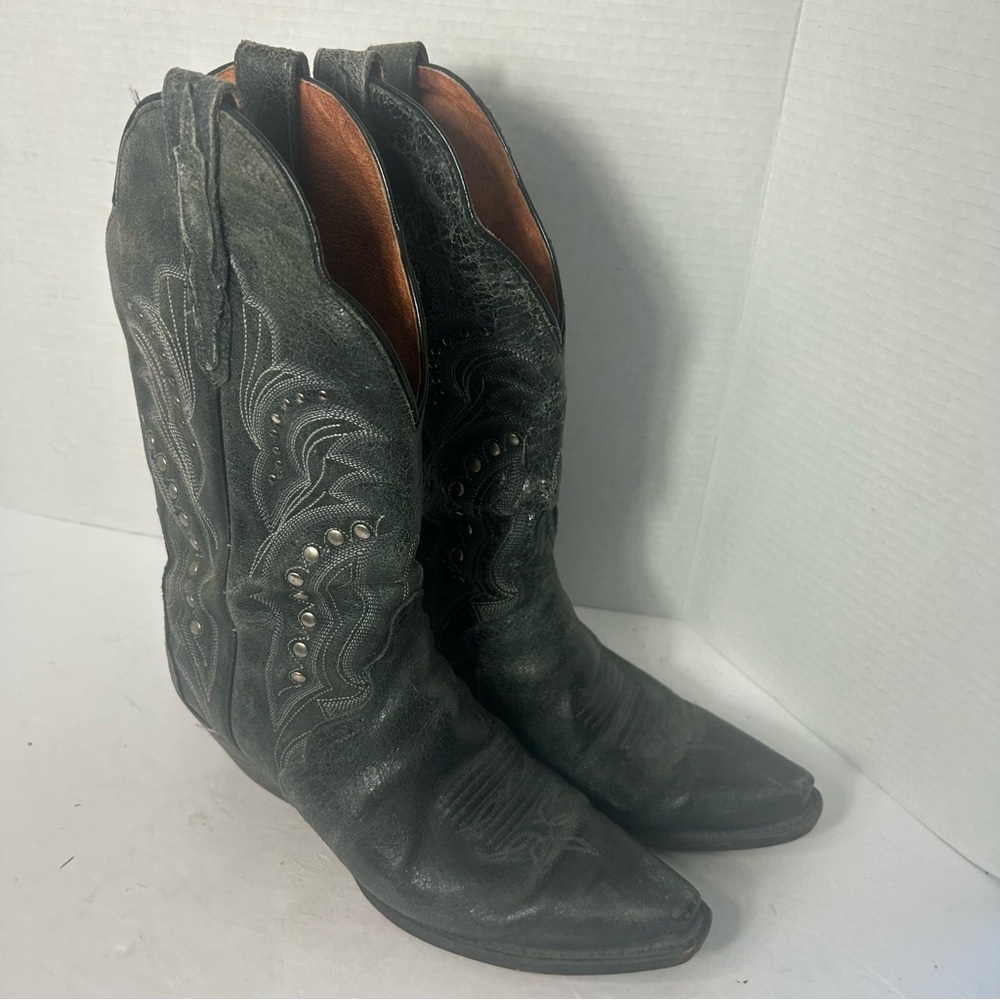 VTG Dan Post Western Country Cowgirl Women's Leather Studded Gray  Western Boots